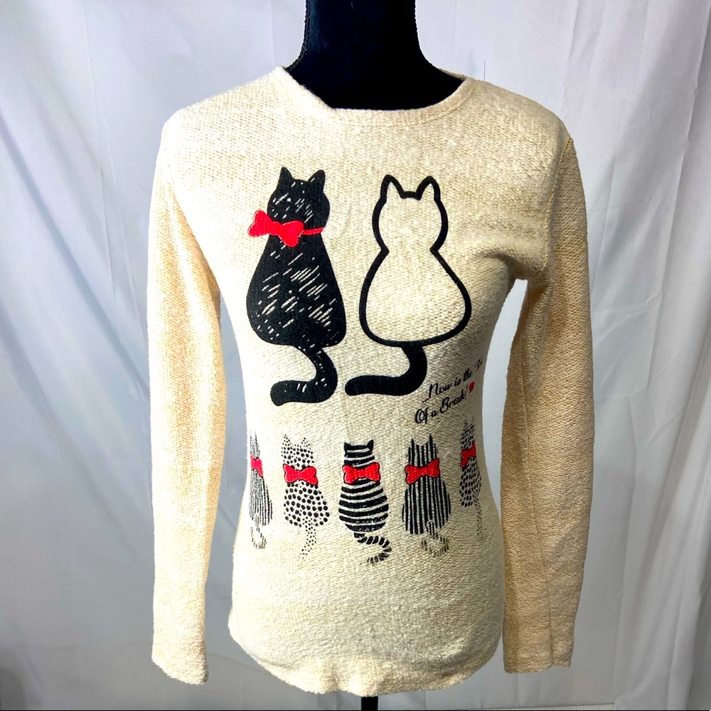 Lien Cream Cotton Cat Sweater Large